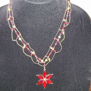 Chic Red and Gold Floral Necklace
